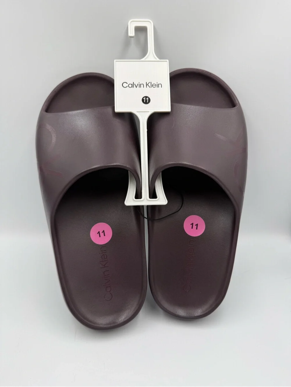 Calvin Klein Men’s Dark Plum Slide Sandals with CK Accent